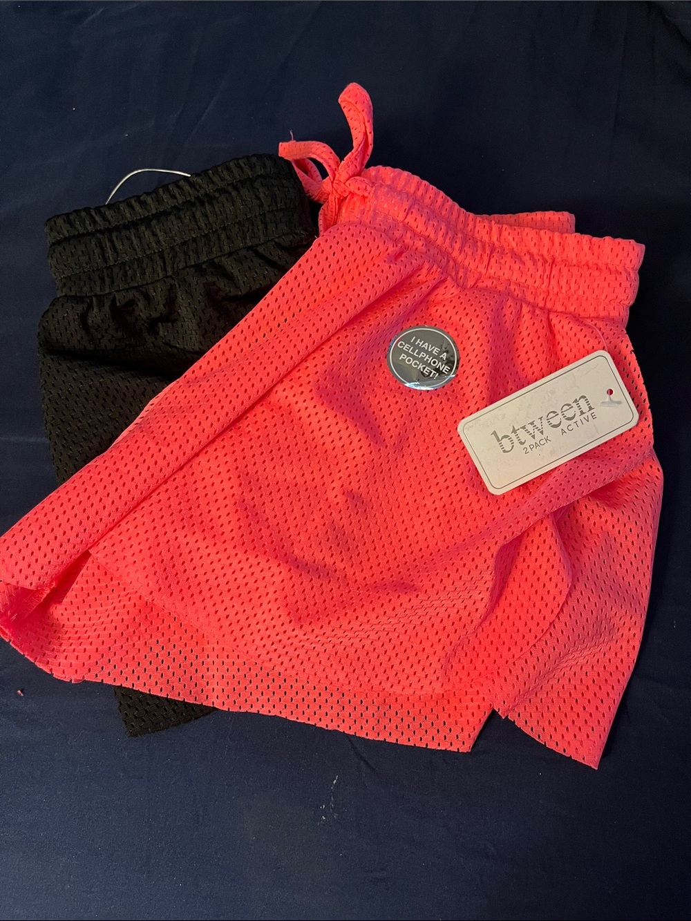 Between Girls' 2-Pack Active Mesh Shorts - Neon Pink & Black